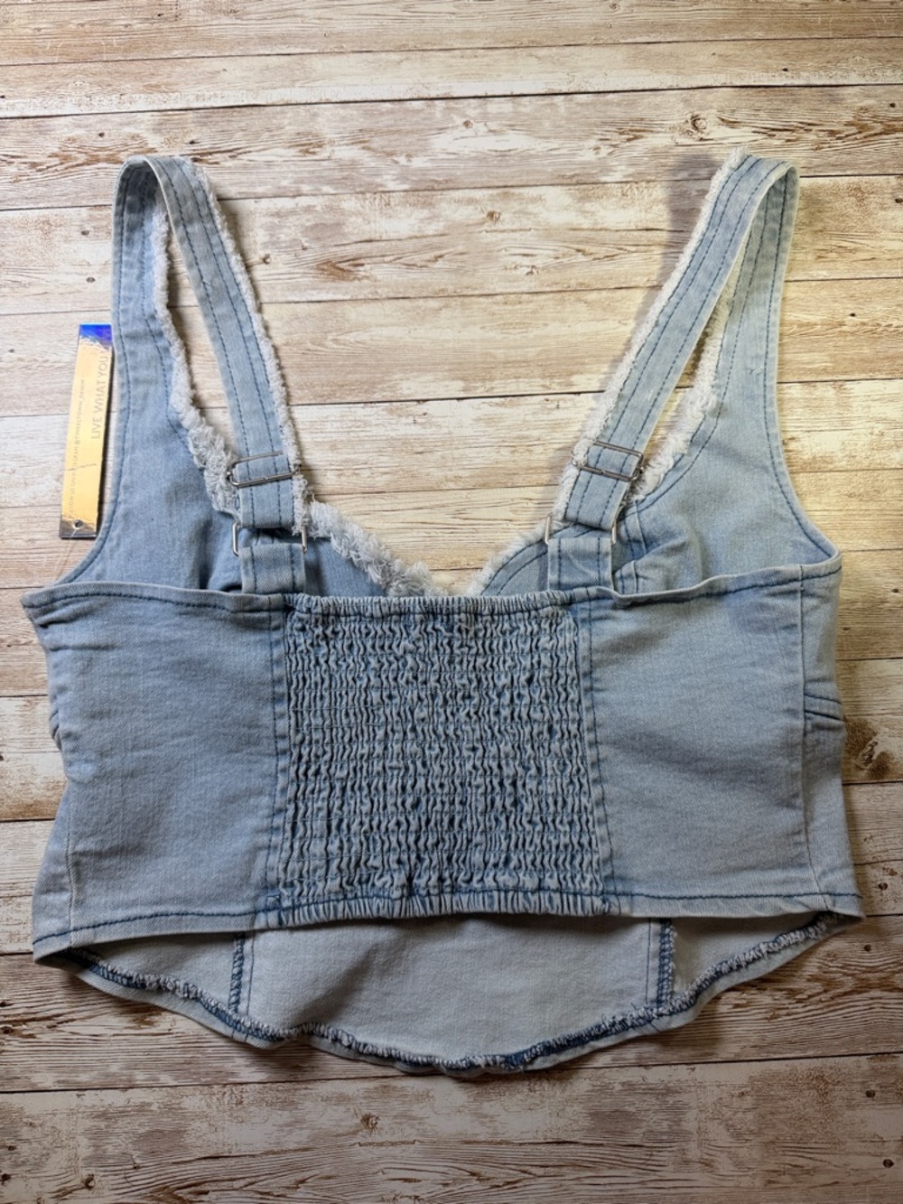 Tinseltown Light Blue Denim Crop‎ Top Size L NEW - Picture 4 of 7